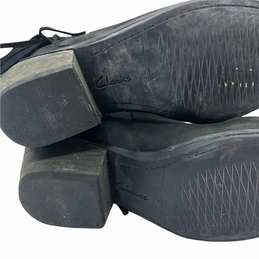 Clarks Artisan Ankle Boots Women Size 9.5 Western Black Leather Side Fringe - Picture 6 of 7